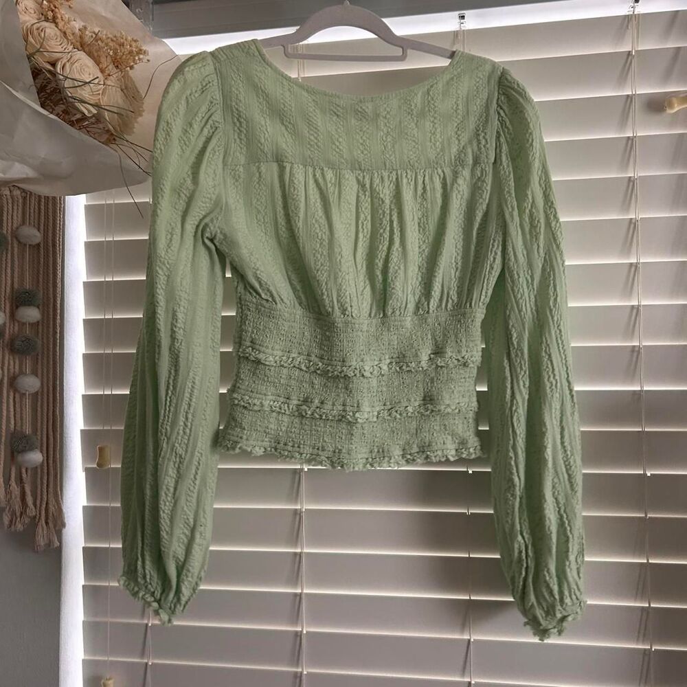Free people green peasant Lolita milk maid style boho top | size small - Picture 3 of 5